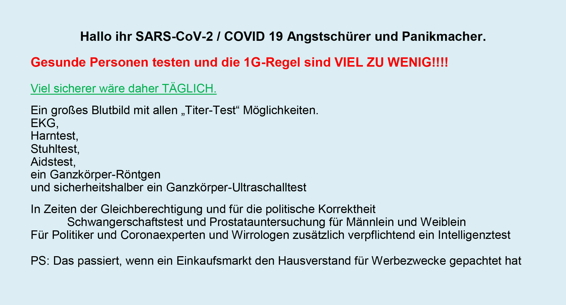Hallo ihr SARS-CoV-2 / COVID 19 Angstschrer und Panikmacher